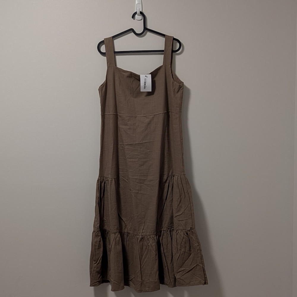 OAK + FORT Brown Sleeveless Tiered Midi Dress